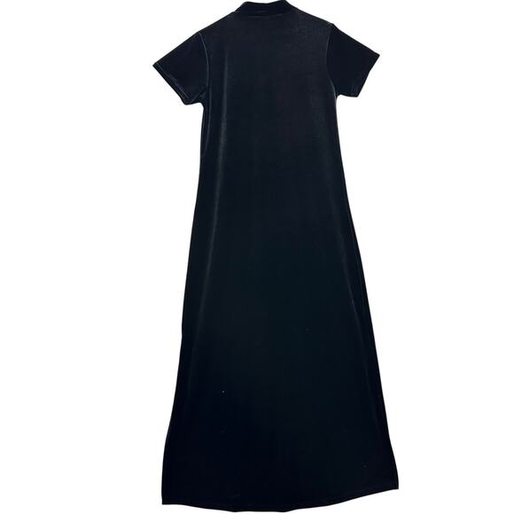 Walter Medium Black Short Sleeve Maxi Dress Velvet Mock Neck Romantic Goth Sexy - Picture 4 of 12